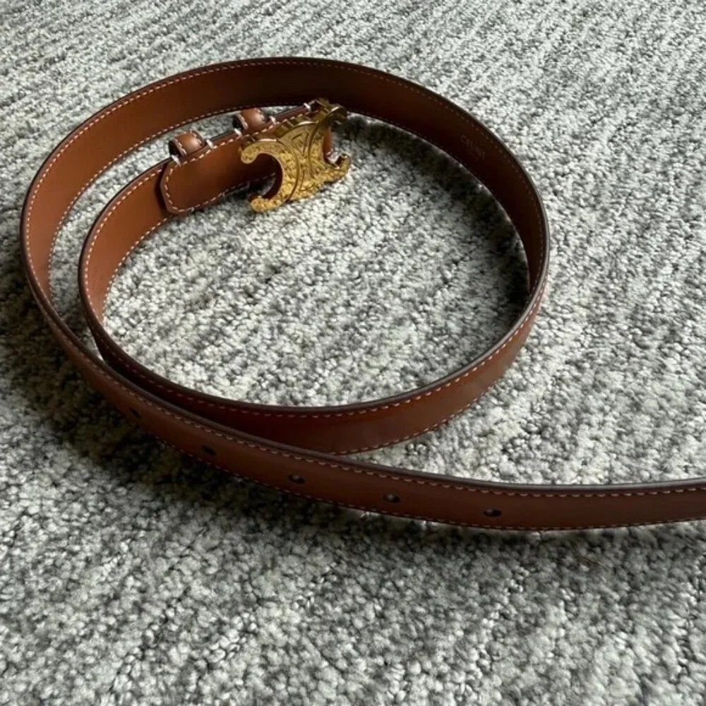 Celine Triomphe Belt in Natural Calfskin-Brown Size 80